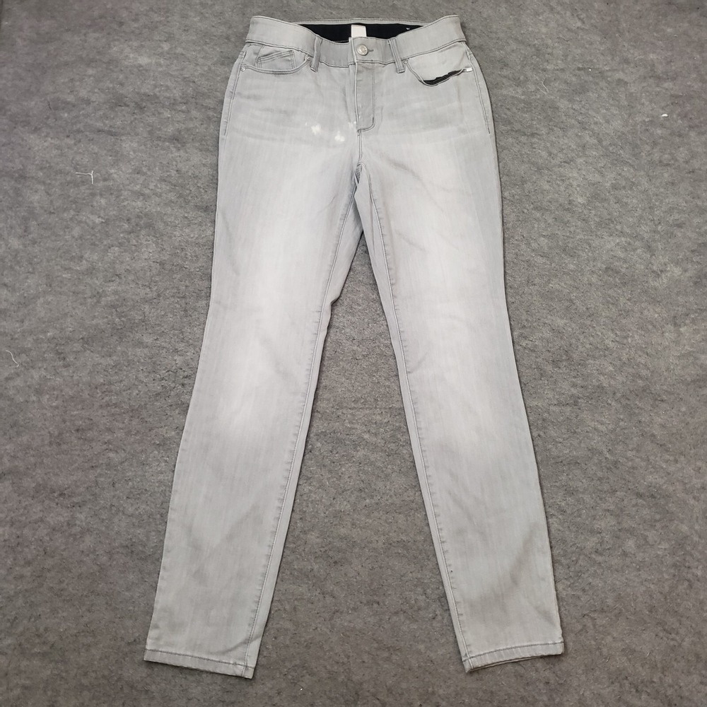 Chicos Jeans Womens 4 Gray Skinny Low Rise Medium Wash Pants Denim Stretch Waist